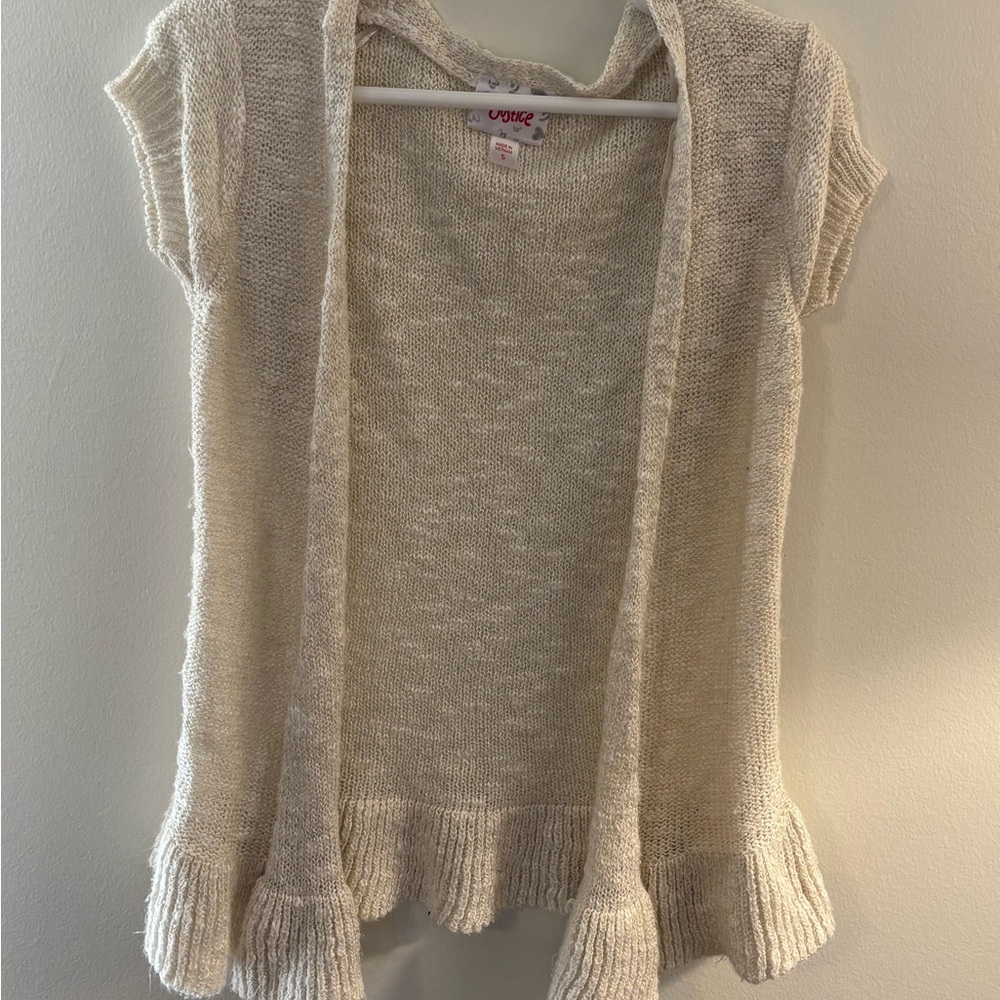 Justice Cream Hooded Cardigan Vest